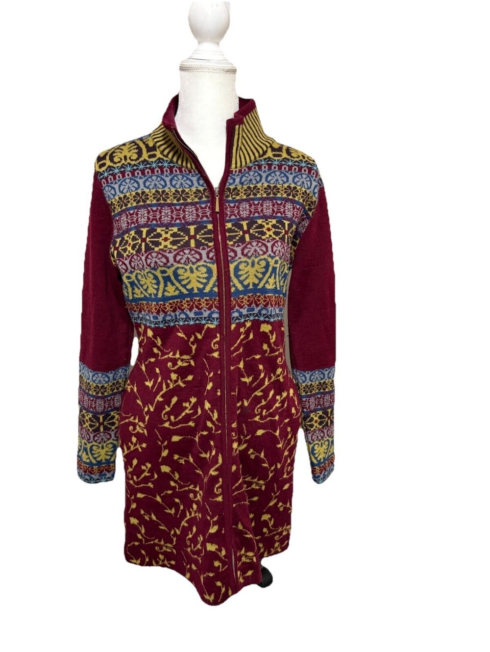 Icelandic Designs M Embroidered Wool Coat Boho Folk Art Jacket